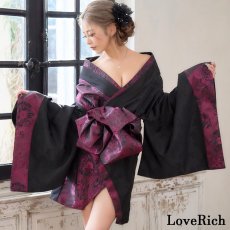 画像3: 【高級ライン】【2点セット】蝶影 花柄 蝶々 ジャガード アシンメトリー 豪華 帯 花魁 着物 ドレス コスプレ ハロウィン キャバドレス (3)