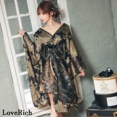 画像9: 送料無料！【高級ライン】【2点セット】艶花 アシンメトリー 和柄 花柄 豪華 帯 花魁 着物 ドレス コスプレ イベント ハロウィン (9)