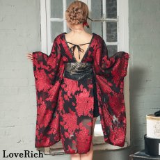 画像17: 送料無料！【高級ライン】【2点セット】艶花 アシンメトリー 和柄 花柄 豪華 帯 花魁 着物 ドレス コスプレ イベント ハロウィン (17)