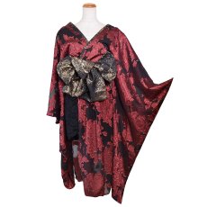 画像18: 送料無料！【高級ライン】【2点セット】艶花 アシンメトリー 和柄 花柄 豪華 帯 花魁 着物 ドレス コスプレ イベント ハロウィン (18)