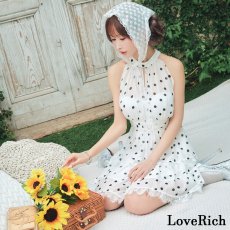 画像8: 【SMLサイズ】ドット ティアードスカート レース リボン ミニドレス キャバドレス  (8)