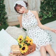 画像1: 【SMLサイズ】ドット ティアードスカート レース リボン ミニドレス キャバドレス  (1)