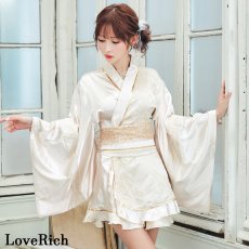 画像2: 【2点セット/3カラー】花霞 ジャガード フリル ミニ 豪華 帯 リボン 花魁 着物 ドレス コスプレ イベント ハロウィン (2)