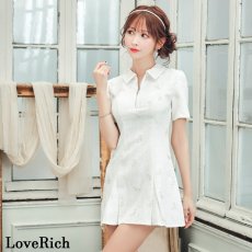 画像7: 【SMLサイズ】リボン フレアスカート 袖あり フロントジップ 美胸 美脚 ミニドレス キャバドレス  (7)
