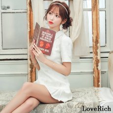 画像6: 【SMLサイズ】リボン フレアスカート 袖あり フロントジップ 美胸 美脚 ミニドレス キャバドレス  (6)