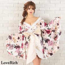 画像3: 再入荷！【4カラー/2点セット】花柄 オフショル ミニ 豪華 帯 花魁 着物 ドレス コスプレ イベント ハロウィン キャバドレス (3)