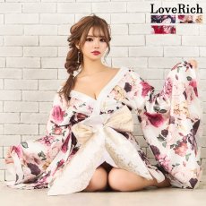 画像1: 再入荷！【4カラー/2点セット】花柄 オフショル ミニ 豪華 帯 花魁 着物 ドレス コスプレ イベント ハロウィン キャバドレス (1)