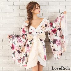 画像2: 再入荷！【4カラー/2点セット】花柄 オフショル ミニ 豪華 帯 花魁 着物 ドレス コスプレ イベント ハロウィン キャバドレス (2)