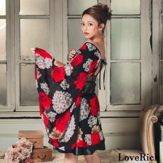 画像6: 送料無料！【高級ライン】【2点セット】艶黒 薔薇 和柄 花柄 豪華 帯 花魁 着物 ドレス コスプレ イベント ハロウィン (6)