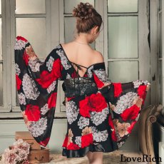 画像10: 送料無料！【高級ライン】【2点セット】艶黒 薔薇 和柄 花柄 豪華 帯 花魁 着物 ドレス コスプレ イベント ハロウィン (10)