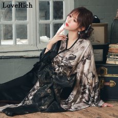 画像1: 送料無料！【高級ライン】【2点セット/2カラー】艶花 ロング 前開き 豪華 帯 花魁 着物 ドレス コスプレ ハロウィン キャバドレス (1)