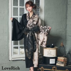 画像2: 送料無料！【高級ライン】【2点セット/2カラー】艶花 ロング 前開き 豪華 帯 花魁 着物 ドレス コスプレ ハロウィン キャバドレス (2)