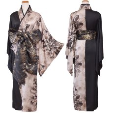 画像16: 送料無料！【高級ライン】【2点セット/2カラー】艶花 ロング 前開き 豪華 帯 花魁 着物 ドレス コスプレ ハロウィン キャバドレス (16)