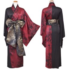 画像17: 送料無料！【高級ライン】【2点セット/2カラー】艶花 ロング 前開き 豪華 帯 花魁 着物 ドレス コスプレ ハロウィン キャバドレス (17)