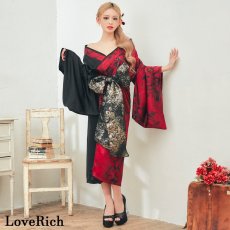 画像8: 送料無料！【高級ライン】【2点セット/2カラー】艶花 ロング 前開き 豪華 帯 花魁 着物 ドレス コスプレ ハロウィン キャバドレス (8)
