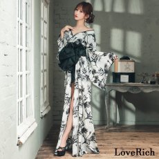 画像5: 【高級ライン】【2点セット】墨花 和モダン 花柄 ロング 豪華 帯 花魁 着物 ドレス コスプレ ハロウィン キャバドレス (5)