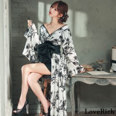 画像1: 【高級ライン】【2点セット】墨花 和モダン 花柄 ロング 豪華 帯 花魁 着物 ドレス コスプレ ハロウィン キャバドレス (1)