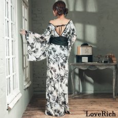 画像11: 【高級ライン】【2点セット】墨花 和モダン 花柄 ロング 豪華 帯 花魁 着物 ドレス コスプレ ハロウィン キャバドレス (11)