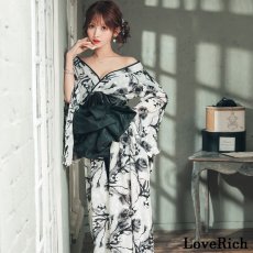 画像3: 【高級ライン】【2点セット】墨花 和モダン 花柄 ロング 豪華 帯 花魁 着物 ドレス コスプレ ハロウィン キャバドレス (3)