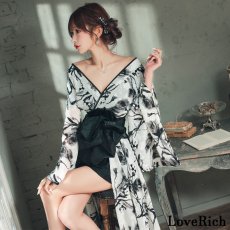 画像6: 【高級ライン】【2点セット】墨花 和モダン 花柄 ロング 豪華 帯 花魁 着物 ドレス コスプレ ハロウィン キャバドレス (6)