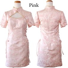画像19: 【SMLサイズ/3カラー】ウエスト編み上げ レースアップ デコルテカット 花柄 パフスリーブ 美胸 谷間魅せ 美脚 チャイナドレス チャイナ服 ミニ コスプレ イベント ハロウィン キャバドレス (19)