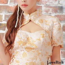 画像16: 【SMLサイズ/3カラー】ウエスト編み上げ レースアップ デコルテカット 花柄 パフスリーブ 美胸 谷間魅せ 美脚 チャイナドレス チャイナ服 ミニ コスプレ イベント ハロウィン キャバドレス (16)