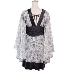画像15: 【2点セット/2カラー】花柄 シフォン オフショル ミニ 豪華 帯 花魁 着物 ドレス コスプレ ハロウィン キャバドレス (15)