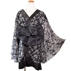 画像16: 【2点セット/2カラー】花柄 シフォン オフショル ミニ 豪華 帯 花魁 着物 ドレス コスプレ ハロウィン キャバドレス (16)