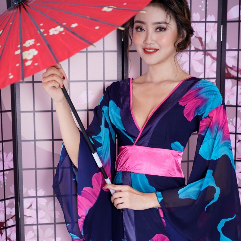 フラワーロング着物ドレス 和柄 よさこい 花魁 コスプレ キャバドレス