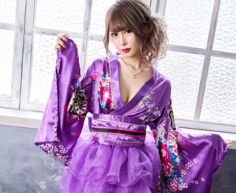 サテン和柄豪華花魁ミニ着物ドレス 和柄 よさこい 花魁 コスプレ