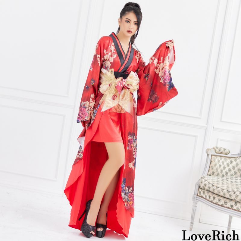 5カラー/3点セット】蝶々柄 花柄 豪華 リボン 花魁 着物 ドレス