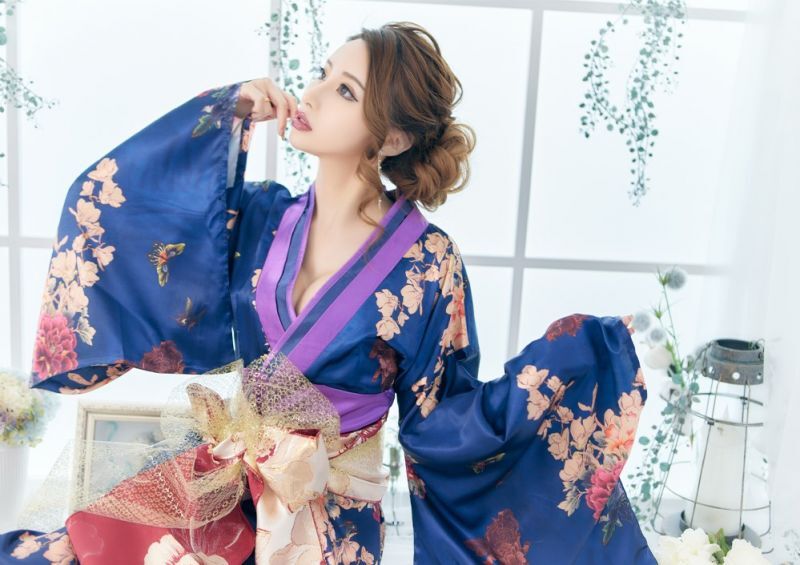 5カラー/3点セット】蝶々柄 花柄 豪華 リボン 花魁 着物 ドレス
