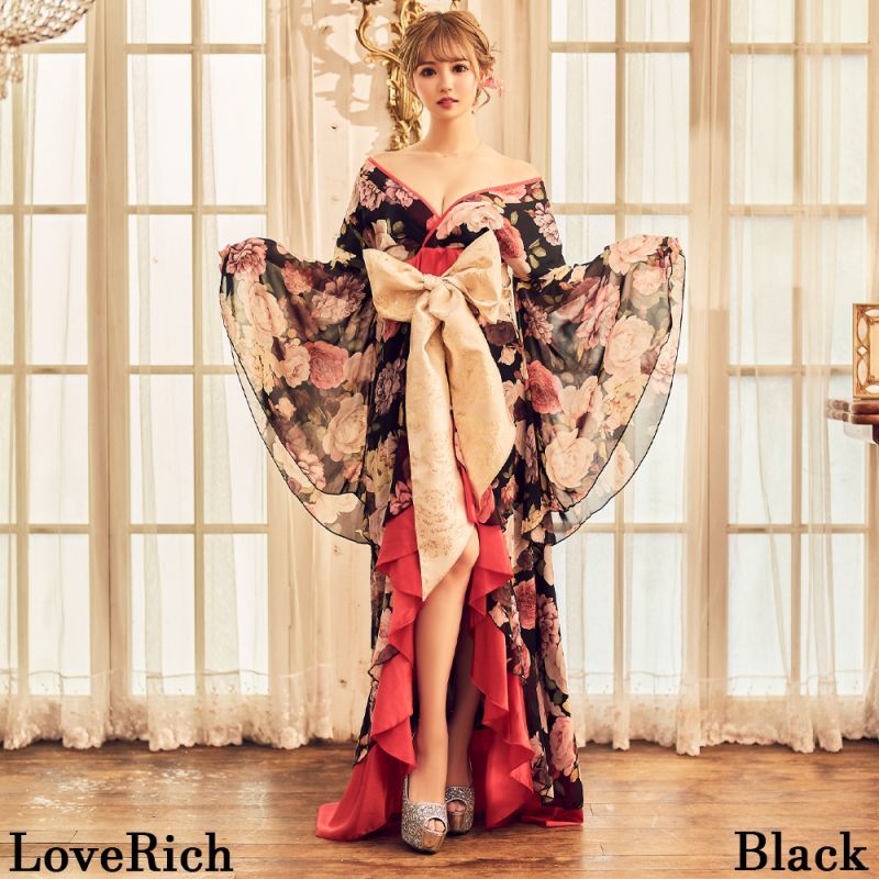 高級ライン】【3カラー/3点セット】フリル 花柄 シフォン ロング 豪華