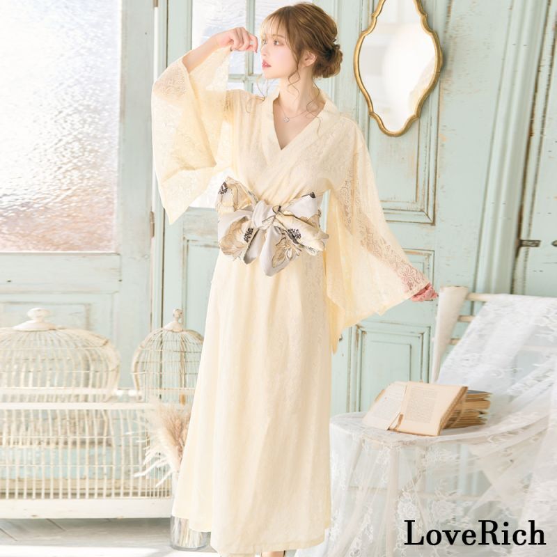 4カラー】総レース ロング 美胸 浴衣風 豪華 帯 花魁 着物 ドレス