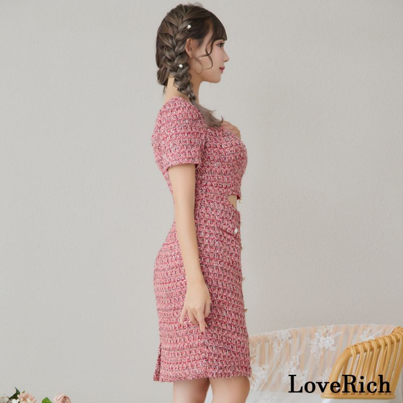 画像5: 【SALE30％OFF】【SMLサイズ】ツイード ジップ 袖あり 背中隠し 肌魅せ ボタン タイト ミニドレス キャバドレス  (5)