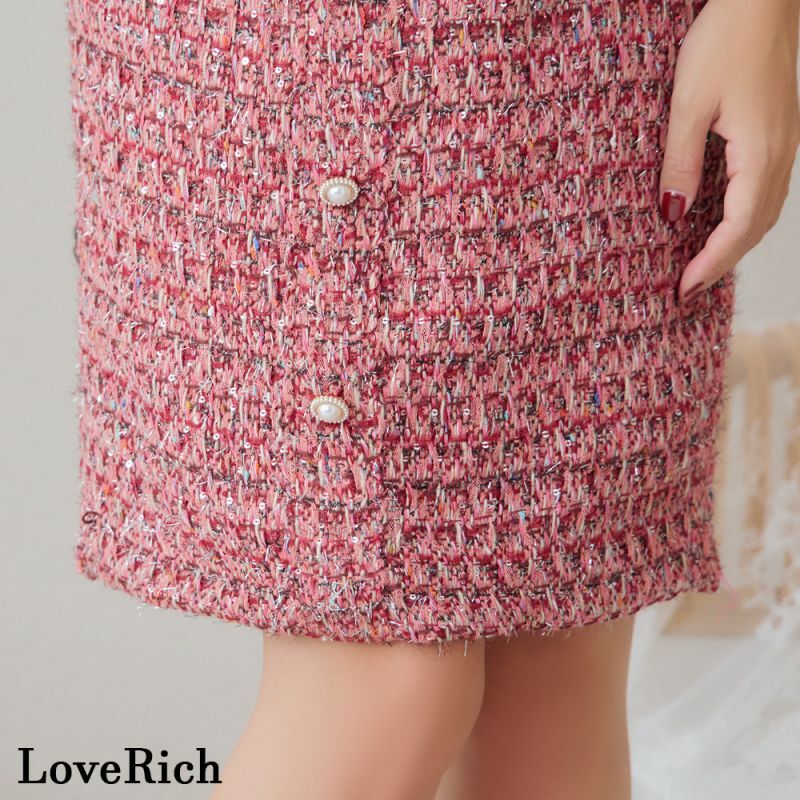 画像8: 【SALE30％OFF】【SMLサイズ】ツイード ジップ 袖あり 背中隠し 肌魅せ ボタン タイト ミニドレス キャバドレス  (8)